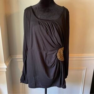 NWT a.n.a. Gold Sequin Side Ruched Long Sleeve Top